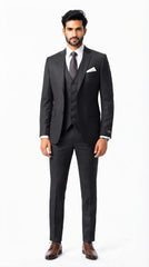 Mens jet Black Plain 3 Pc Suit