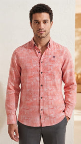 Mens Pink White Printed Imported Casual Shirt