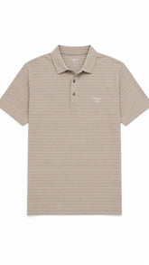 Men’s Beige Horizontal Pinstripe Bademigio Paris Logo Polo Shirt