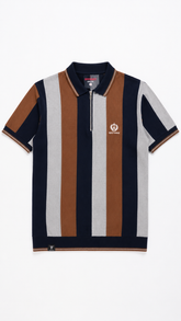 Men's Brown, Navy & Light Grey Vertical Striped Polo Shirt