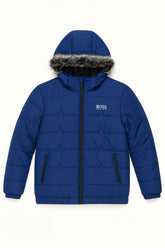 Men’s Navy Oversized Fur Hood Puffer Jacket