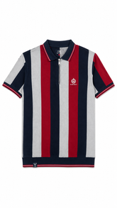 Men's Red, Navy & Light Grey Vertical Striped Polo Shirt