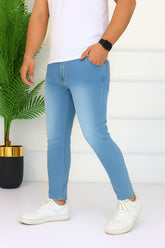 Men’s sky blue tepered Ankle fit Denim Pant