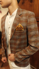 Men's brown check wool casual coat