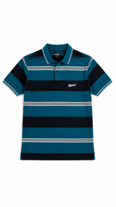Mens Teal & Black Horizontal Striped Polo Shirt