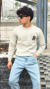 Mens imported white R sweater