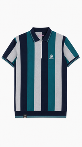 Men's Teal, Navy & Light Grey Vertical Striped Polo Shirt