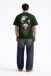Mens Forest Green Vintage Compass Eagle Graphic Downshoulder T-shirt