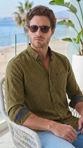 Mens Olive Green Check Imported Casual Shirt