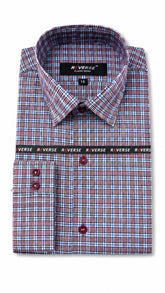 Men’s White Blue Maroon Check Formal Shirt