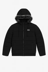 Men’s Black Oversized Fur Hood Puffer Jacket