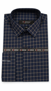 Men’s Navy Yellow Check Formal Shirt