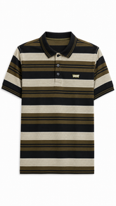 Mens Olive Green Horizontal Striped Polo Shirt