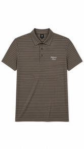 Men’s Mocha Brown Pinstripe Balmain Paris Logo Polo Shirt