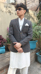 Men's Gray check casual coat