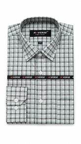 Men’s Grey, White & Mint Green Check Formal Shirt
