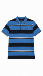 Men's Sky Blue & Navy Horizontal Striped Polo Shirt