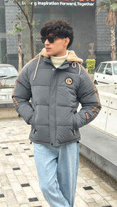 mens imported gray fur cap puffer jacket