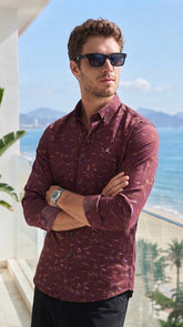 Mens Maroon Abstract Print Casual shirt