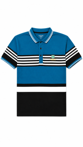 Mens Blue Striped Color Block Polo Shirt