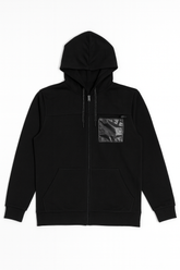 Basic black hood with printed pocket