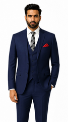 Mens Navy Blue Plain 3 Pc Suit