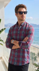 Mens Maroon Blue Yellow Check Imported Casual Shirt