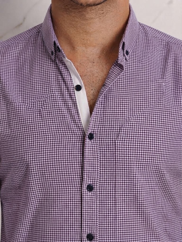 Mens Purple Check Imported Casual Shirt