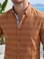 Mens Brown Striped Imported Casual Shirt