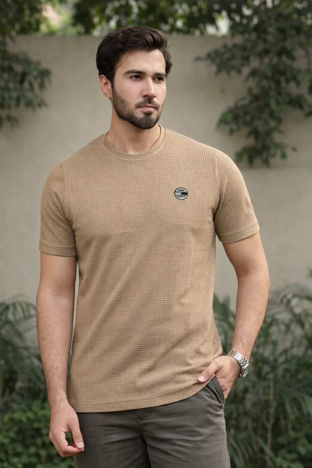 Men’s Sand Beige Textured T-Shirt (Last Chance)