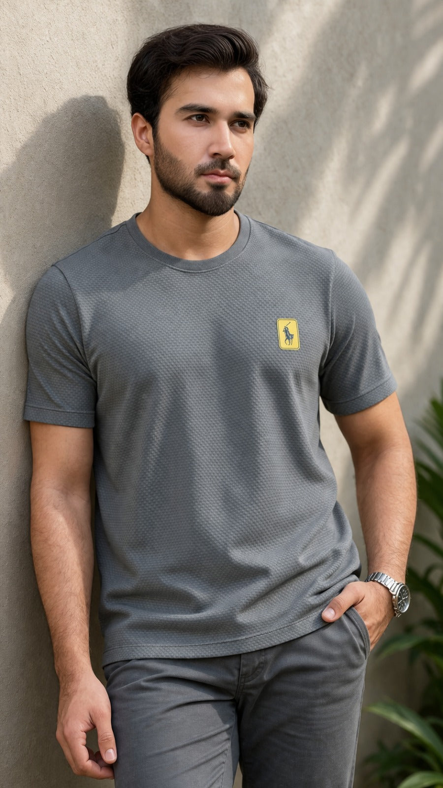 Men’s Charcoal Grey Textured T-Shirt
