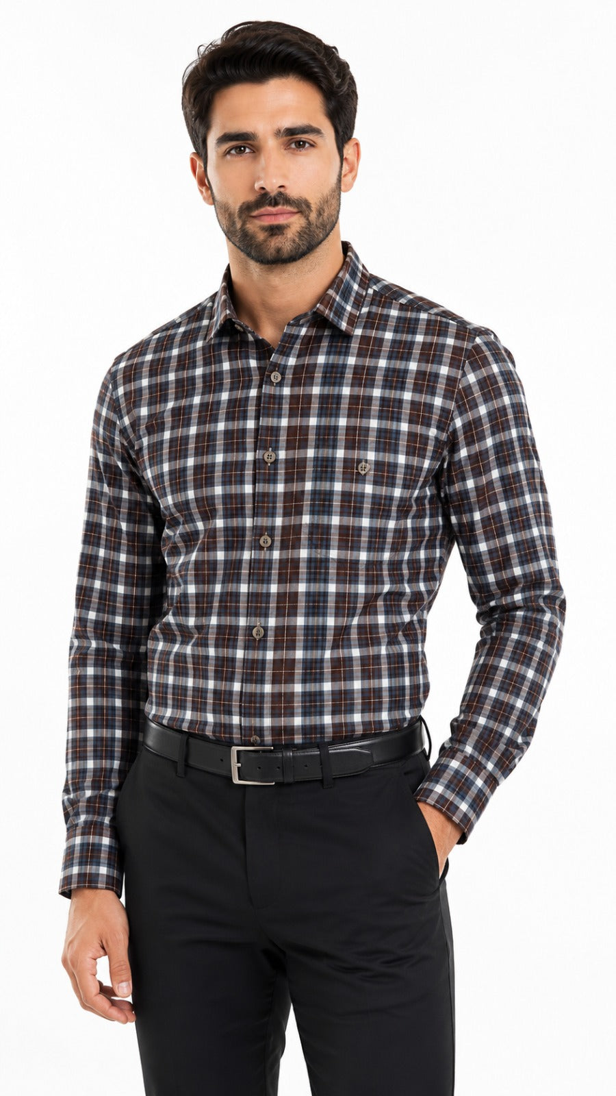 Men’s Brown Blue Check Formal Shirt