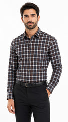 Men’s Brown Blue Check Formal Shirt