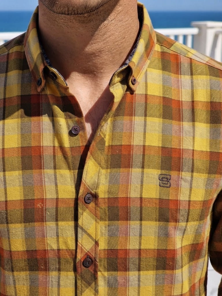 Mens Yellow Multi Check Imported Casual Shirt