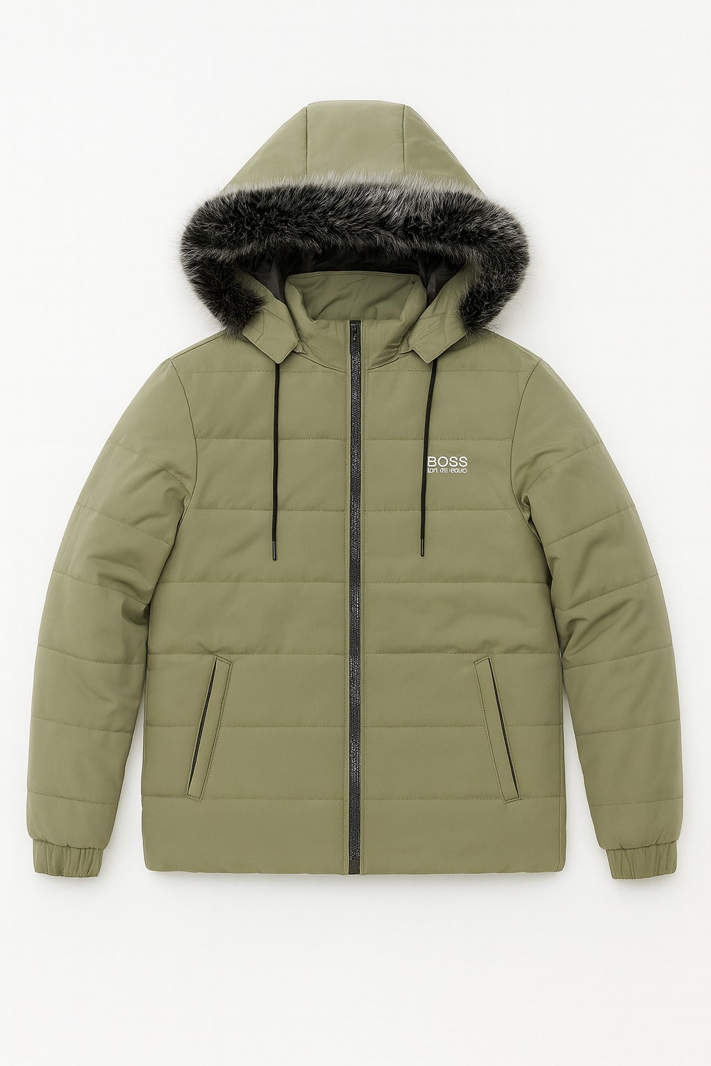 Men’s Mint Green Oversized Fur Hood Puffer Jacket
