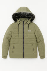Men’s Mint Green Oversized Fur Hood Puffer Jacket