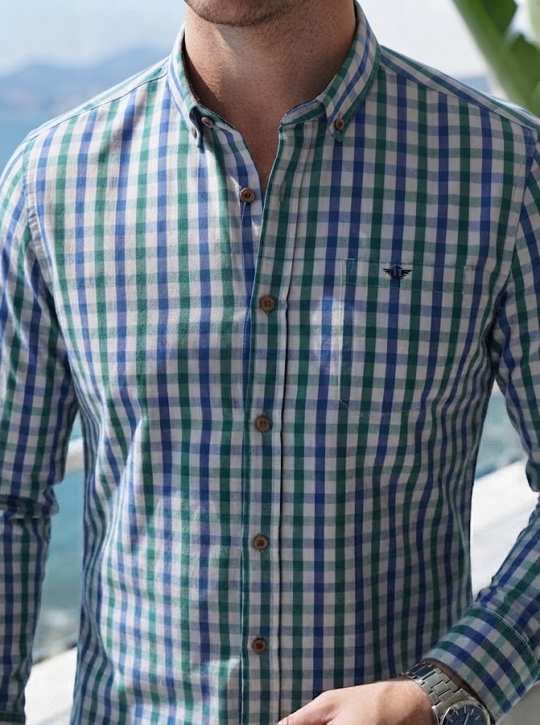 Mens Blue Green Check Imported Casual Shirt