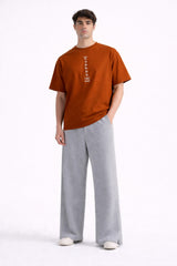 Mens Rust Orange Minimal Vertical Icon Print Downshoulder T-shirt