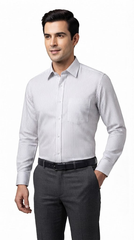 Men’s White & Grey Stripe Formal Shirt