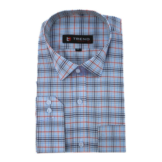 Men’s sky blue withblack and red checkered (oversized)formal shirt