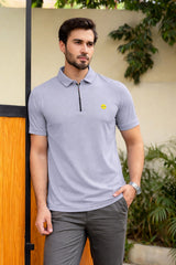 Men’s Light Grey Textured Zip Polo Shirt (Last Chance)