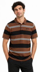 Mens Brown & Black Horizontal Striped Polo Shirt