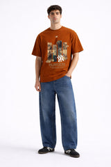 Mens Rust Orange MLBreeze Abstract Graphic Print Downshoulder T-shirt