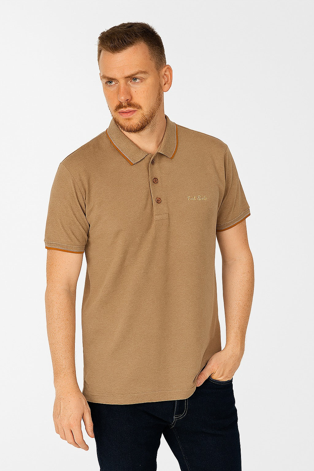 Men’s Camel brown double shade polo Tee
