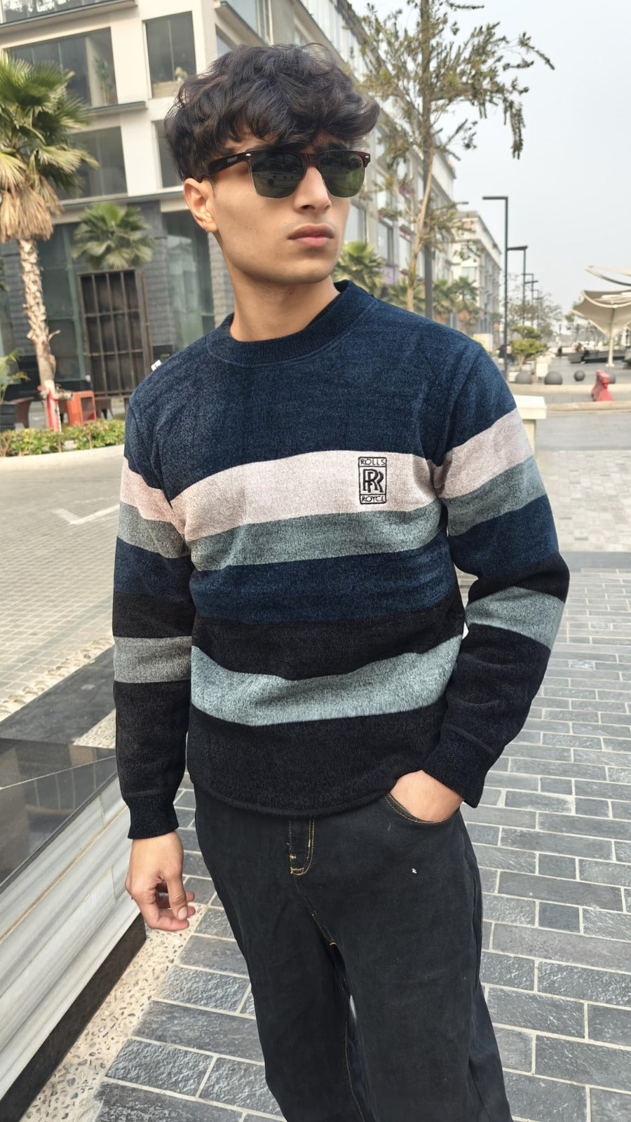 Mens blue green gray lining sweater