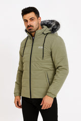 Men’s Mint Green Oversized Fur Hood Puffer Jacket