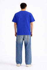 Mens Royal Blue Mode Flame Graphic Print Downshoulder T-shirt