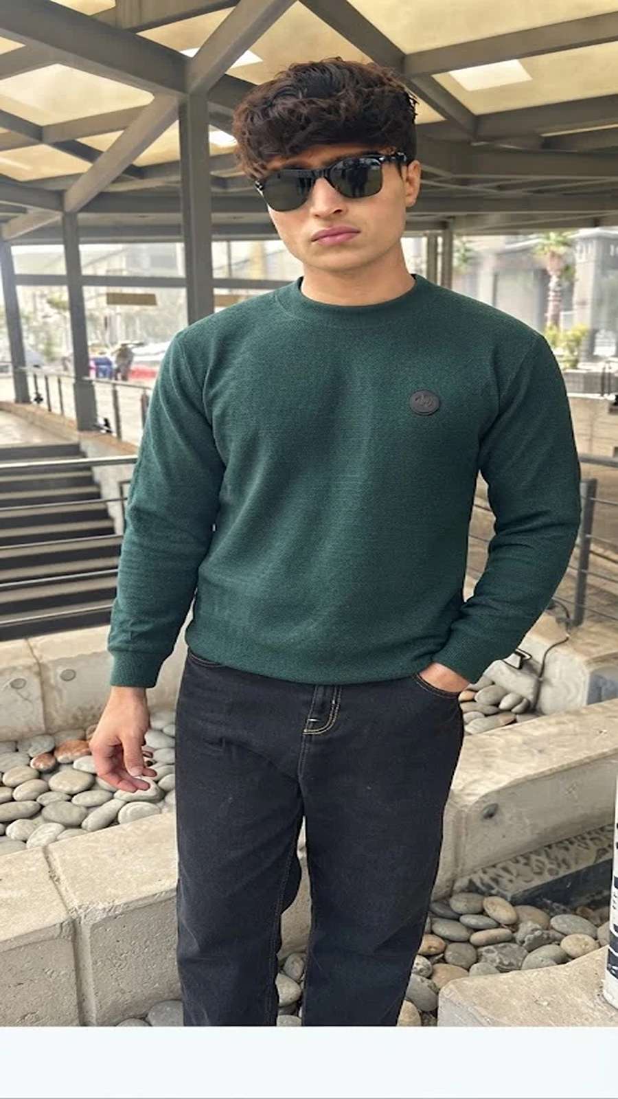 Mens Imported Rabbit Wool Sweater Green