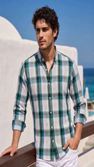 Mens White Green Blue Black Check Imported Casual Shirt