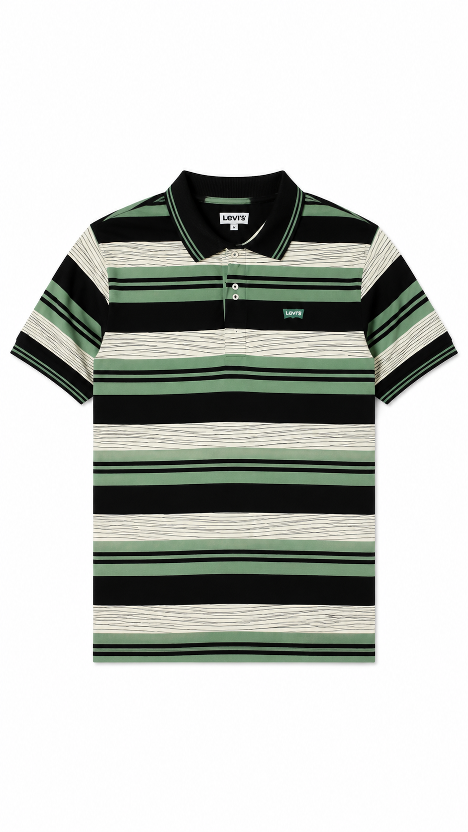 Mens Sage Green Horizontal Striped Polo Shirt